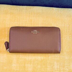 Coach Brown Pebbled Leather Accordion Zip Wallet